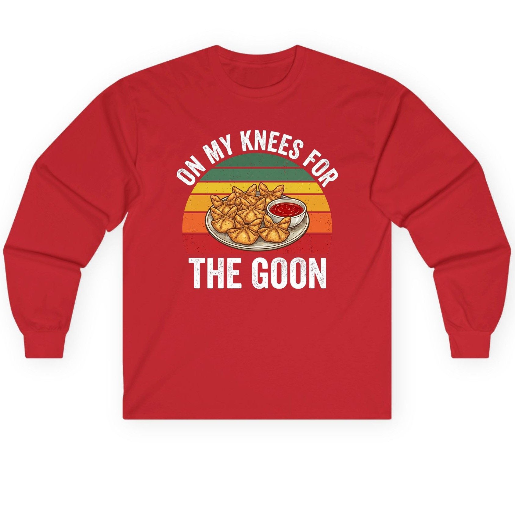 On My Knees for the Goon crab rangoon Long Sleeve Tee Red product mockup