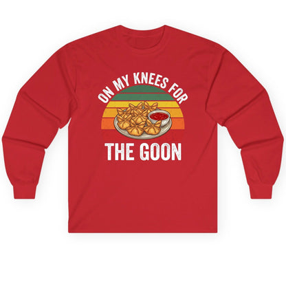 On My Knees for the Goon crab rangoon Long Sleeve Tee Red product mockup