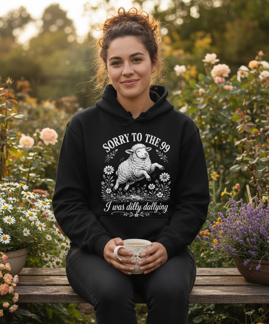 Dilly Dallying Lost Sheep Christian Humor Design Hoodie - Black