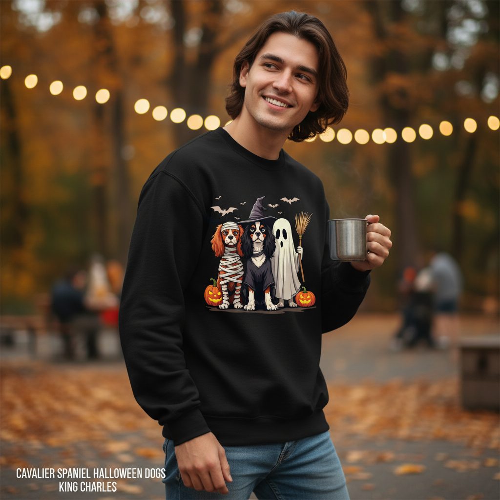 Cavalier Spaniel Halloween Dogs cavalier king charles spaniel Sweatshirt Black lifestyle mockup