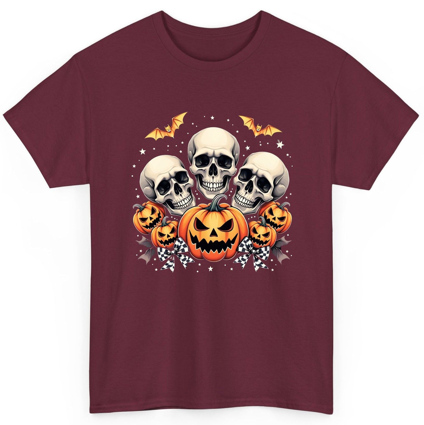 Skulls and Pumpkins Halloween Halloween T-Shirt Maroon product mockup