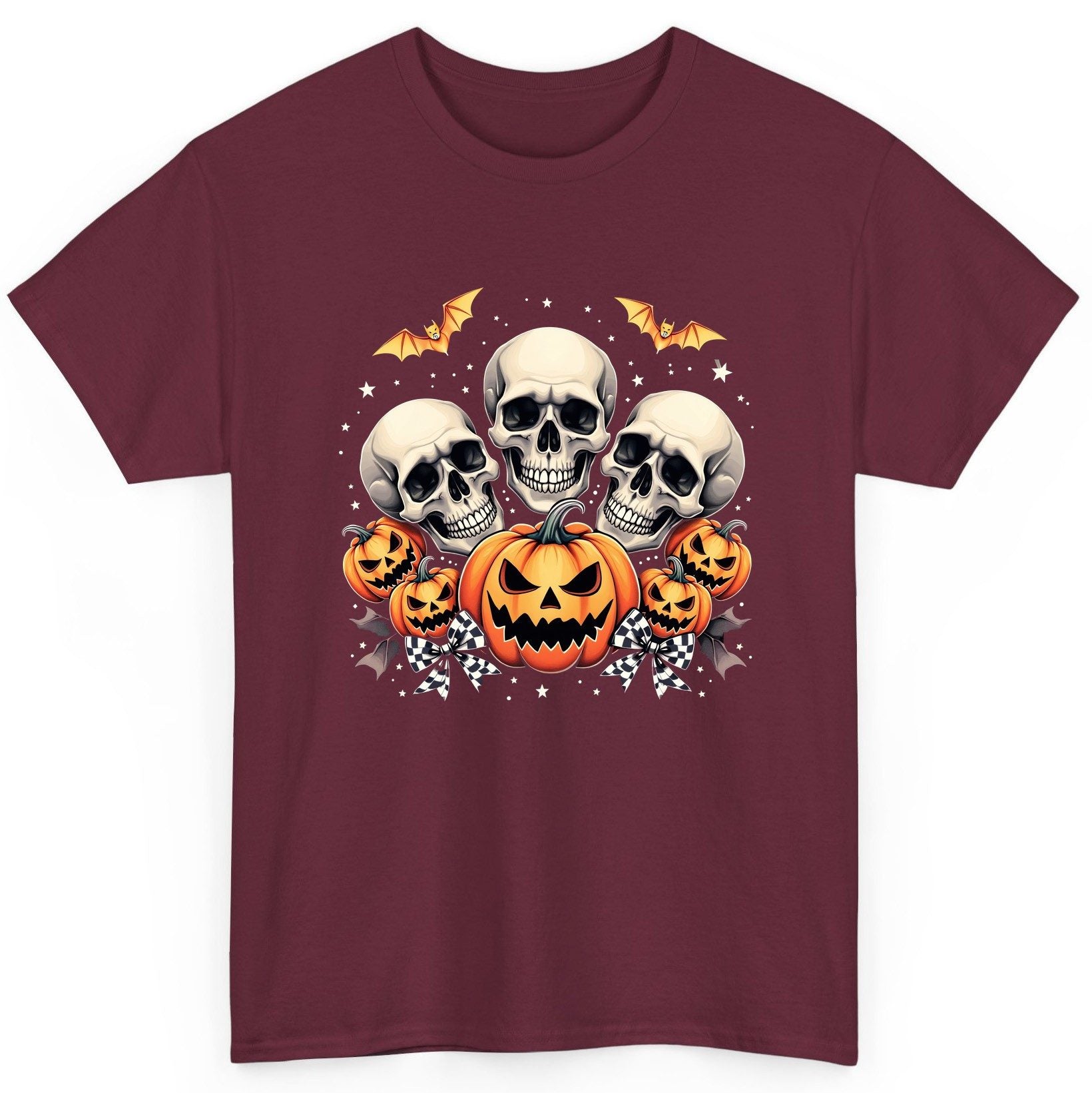 Skulls and Pumpkins Halloween Halloween T-Shirt Maroon product mockup