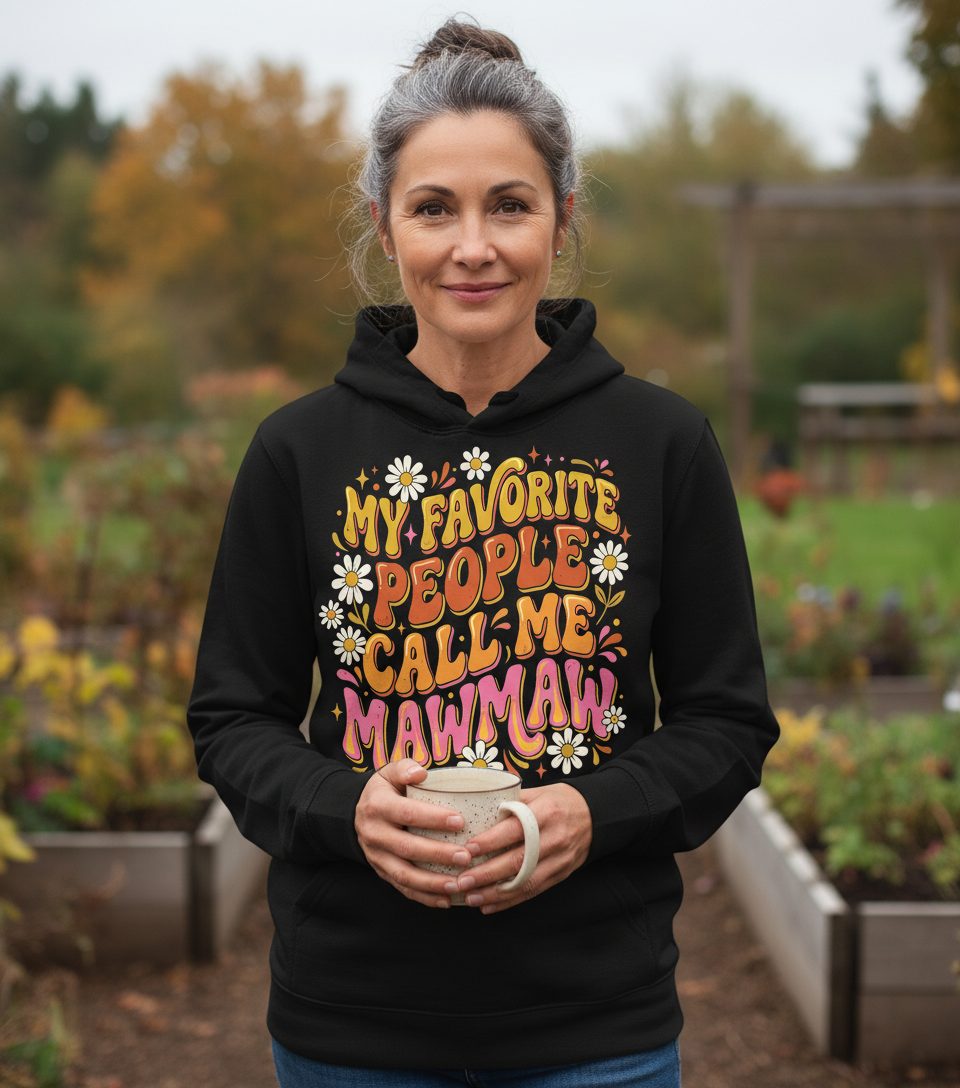 MY Favorite PEOPLE CALL ME MAWMAW Retro Grandma Hoodie - lifestyle model mockup - Black
