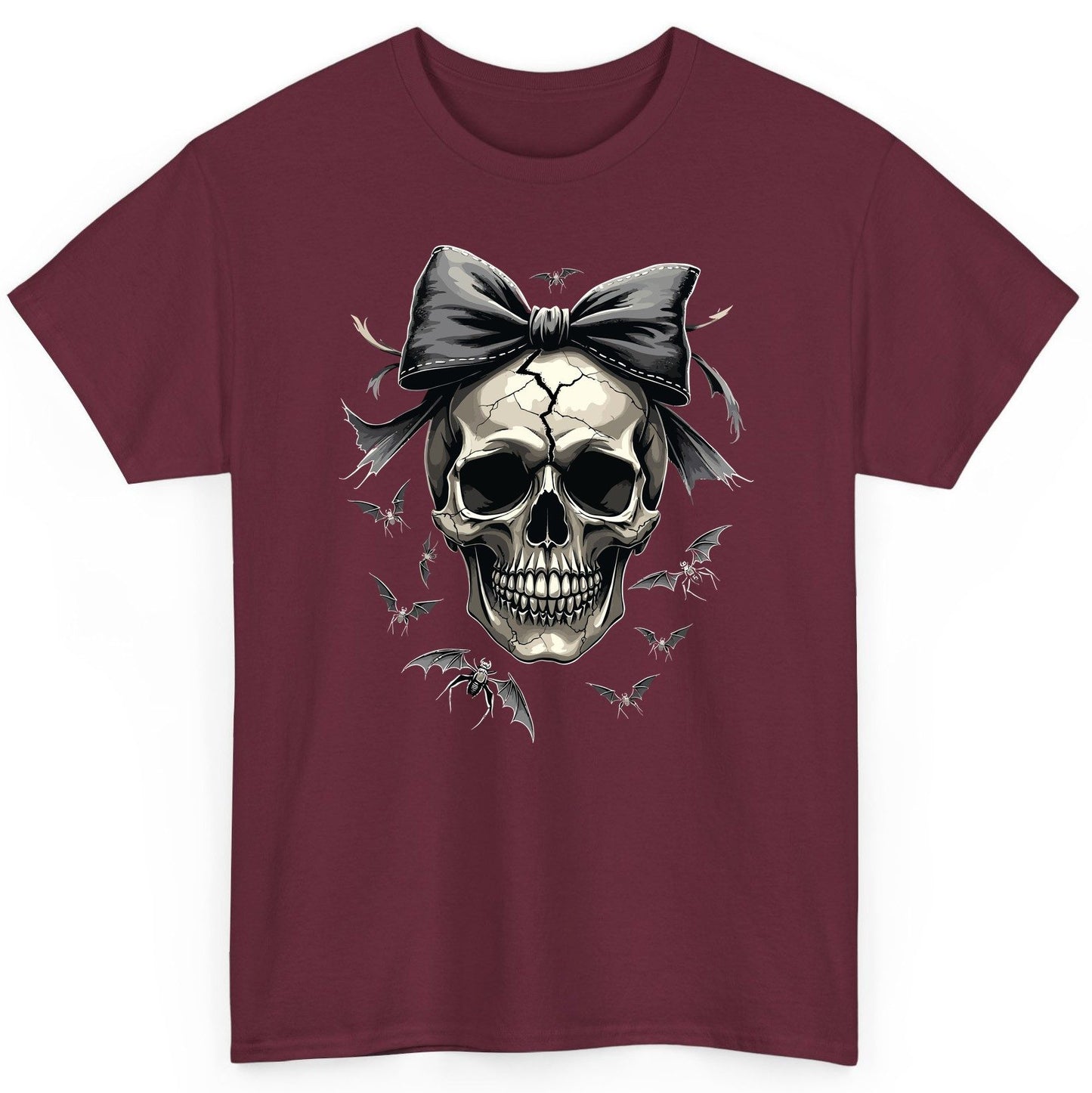 Gothic Skull with Bow gothic skull T-Shirt Maroon product mockup