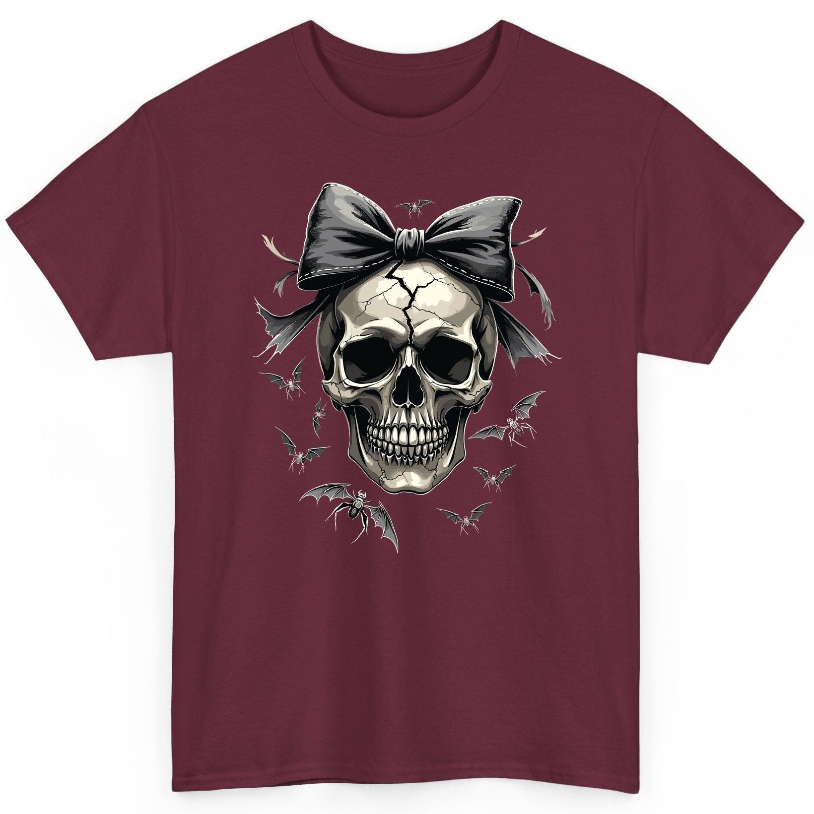 Gothic Skull with Bow gothic skull T-Shirt Maroon product mockup