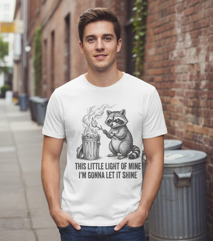 THIS LITTLE LIGHT OF MINE I'M GONNA LET IT SHINE Raccoon T-Shirt White lifestyle mockup