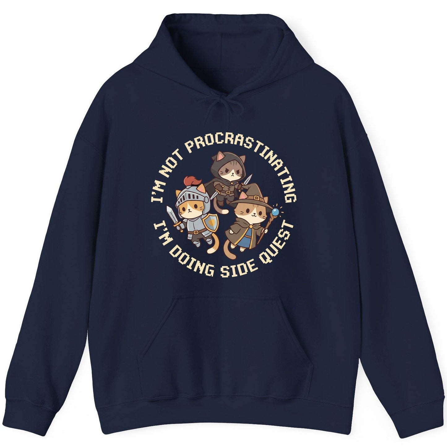 I'm Not Procrastinating I'm Doing Side Quest rpg cats Hoodie Navy product mockup