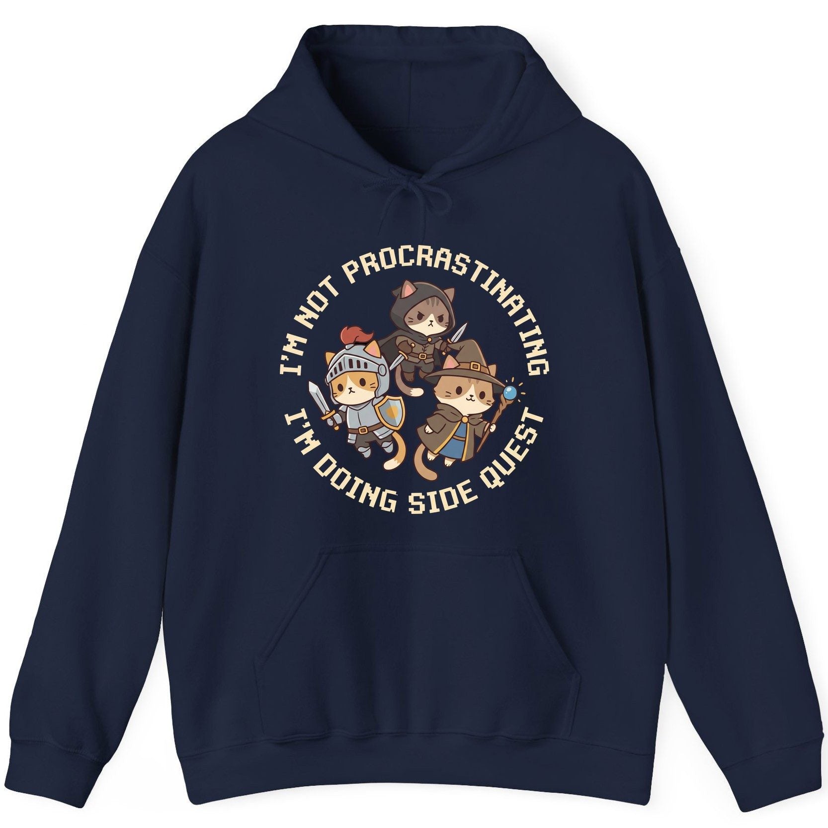 I'm Not Procrastinating I'm Doing Side Quest rpg cats Hoodie Navy product mockup