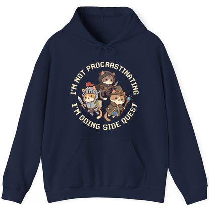 I'm Not Procrastinating I'm Doing Side Quest rpg cats Hoodie Navy product mockup