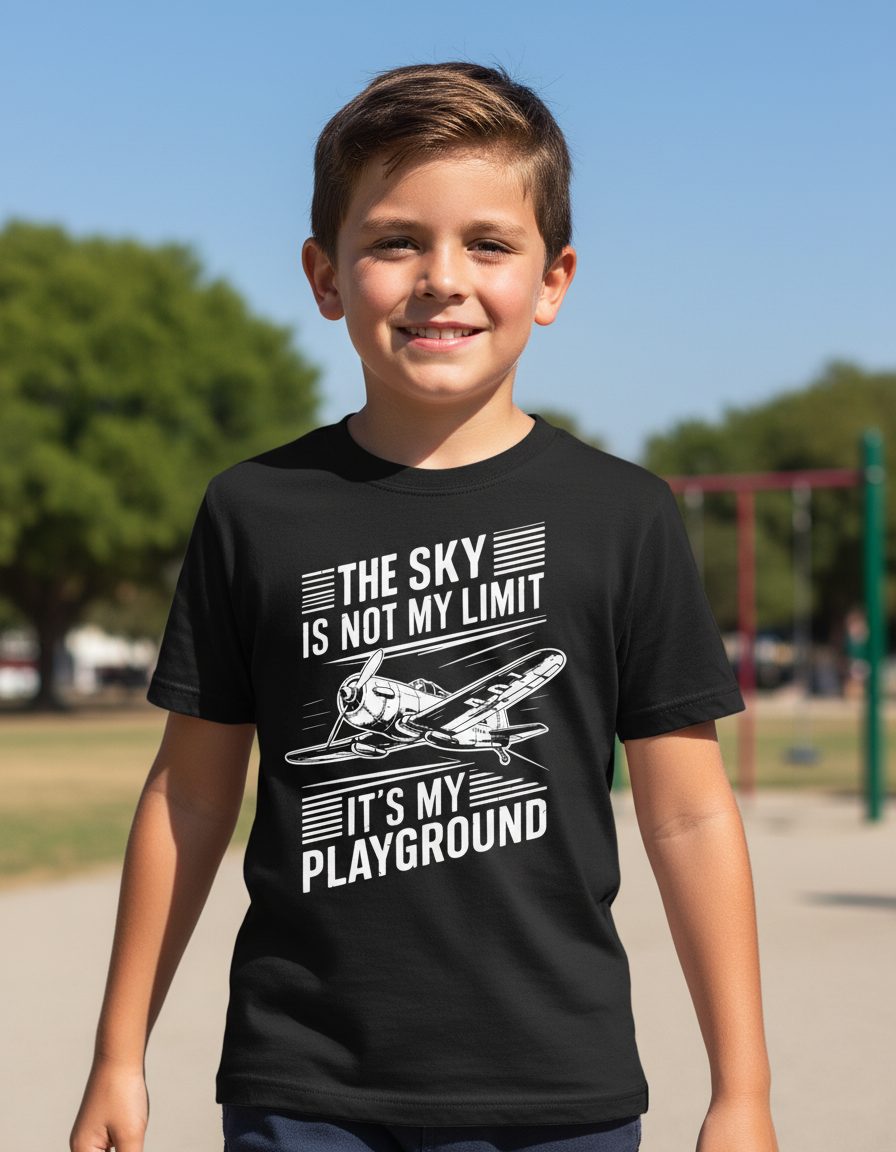 The Sky Is Not My Limit It's My Playground vintage airplane Youth T-Shirt Black lifestyle mockup