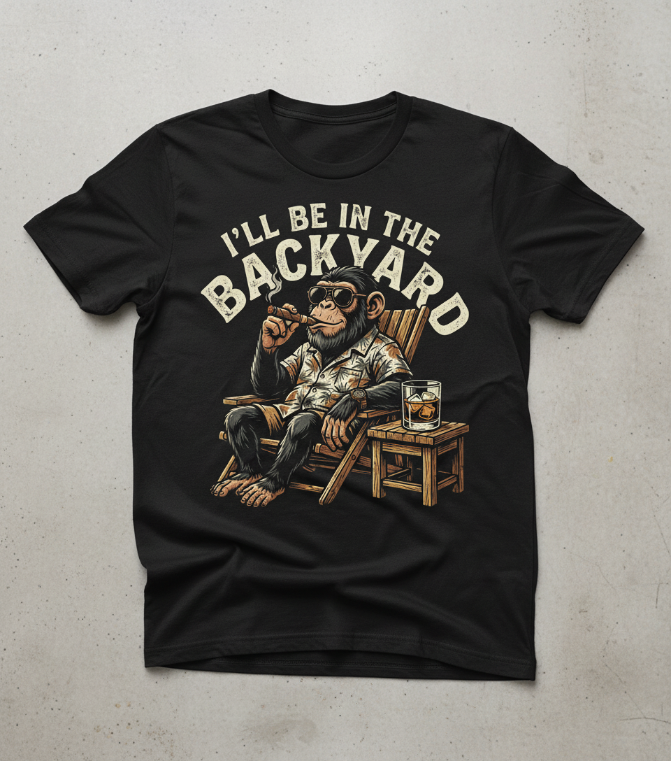I'll Be In The Backyard Relaxing Chimp with Cigar T-Shirt - Black