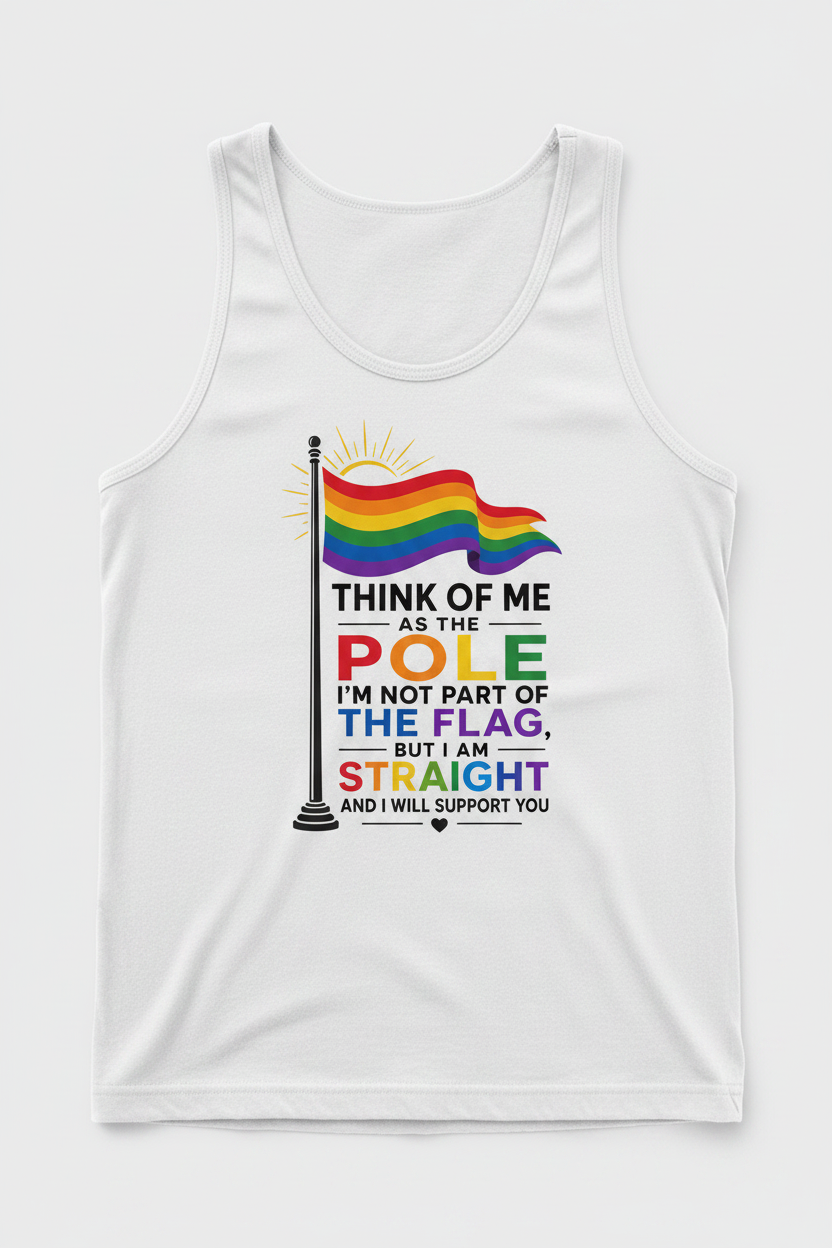 Straight Ally Pride Flag Pole Support Design Tank Top - White