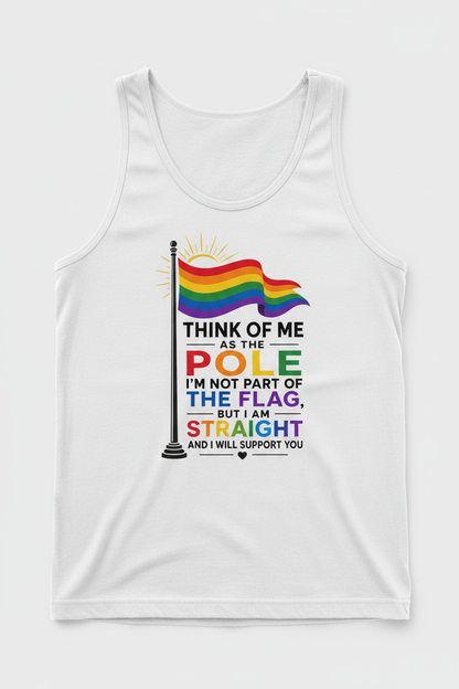Straight Ally Pride Flag Pole Support Design Tank Top - White