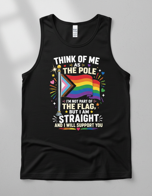 Straight Ally Pride Support 'Think of Me as the Pole' Design Tank Top - Black