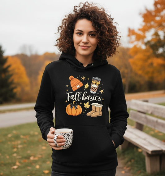 Fall Basics autumn essentials Hoodie Black lifestyle mockup