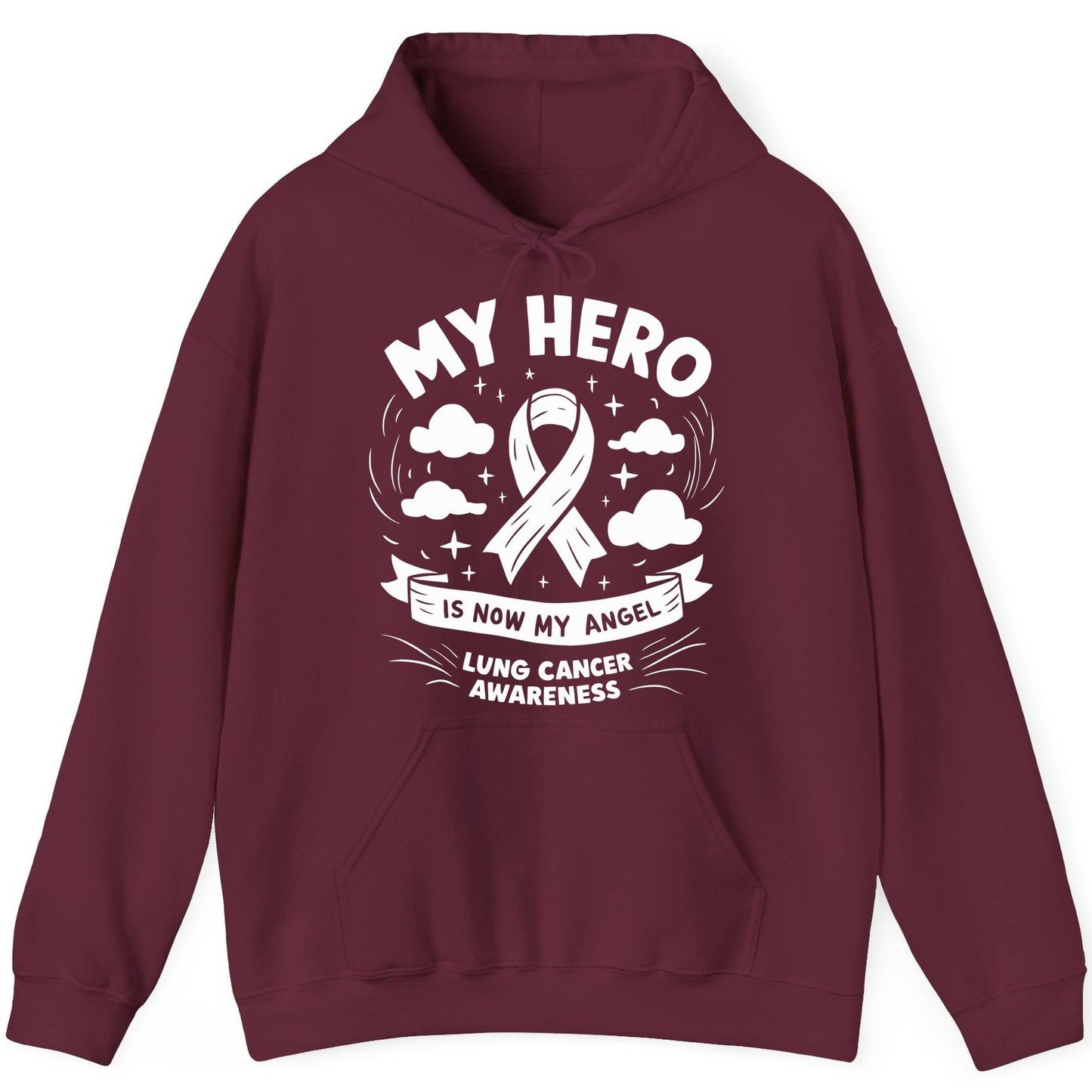 My Hero Is Now My Angel Lung Cancer Awareness lung cancer awareness Hoodie Maroon product mockup