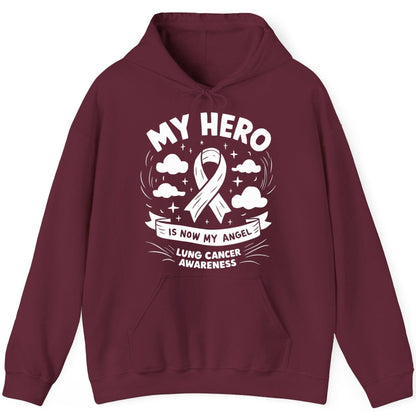 My Hero Is Now My Angel Lung Cancer Awareness lung cancer awareness Hoodie Maroon product mockup