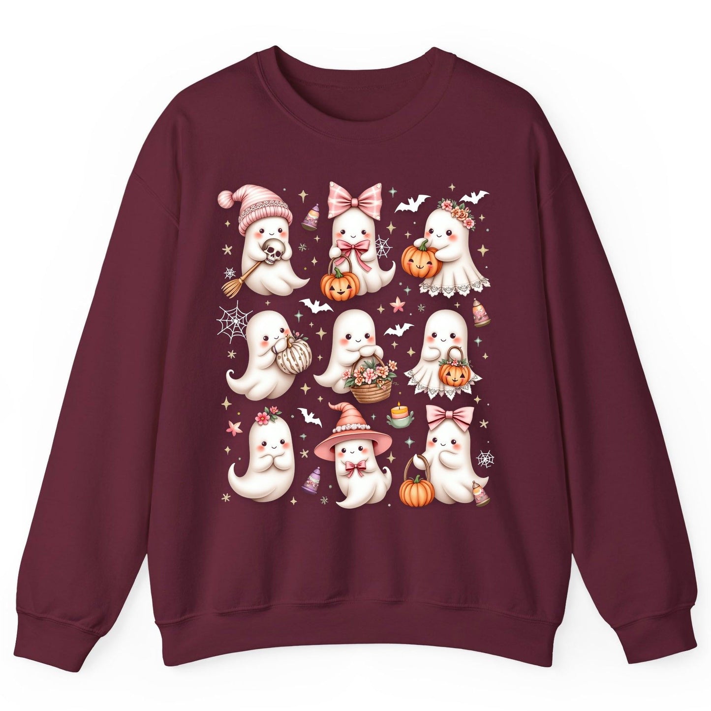 Cute Pink Halloween Ghosts cute Halloween ghosts Sweatshirt Maroon product mockup