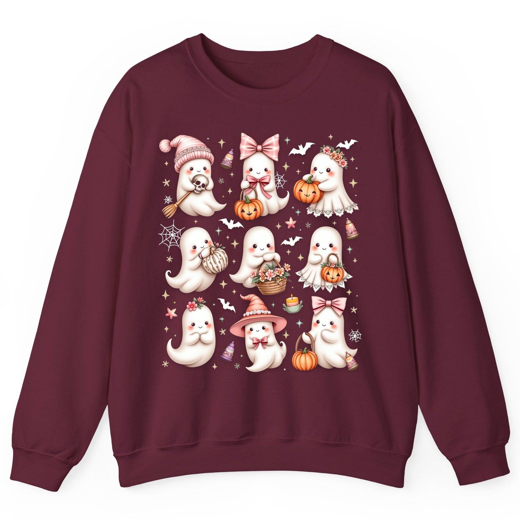Cute Pink Halloween Ghosts cute Halloween ghosts Sweatshirt Maroon product mockup