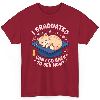 I Graduated CAN I GO BACK TO BED NOW Funny Graduation Cat T-Shirt - product mockup - Cardinal Red