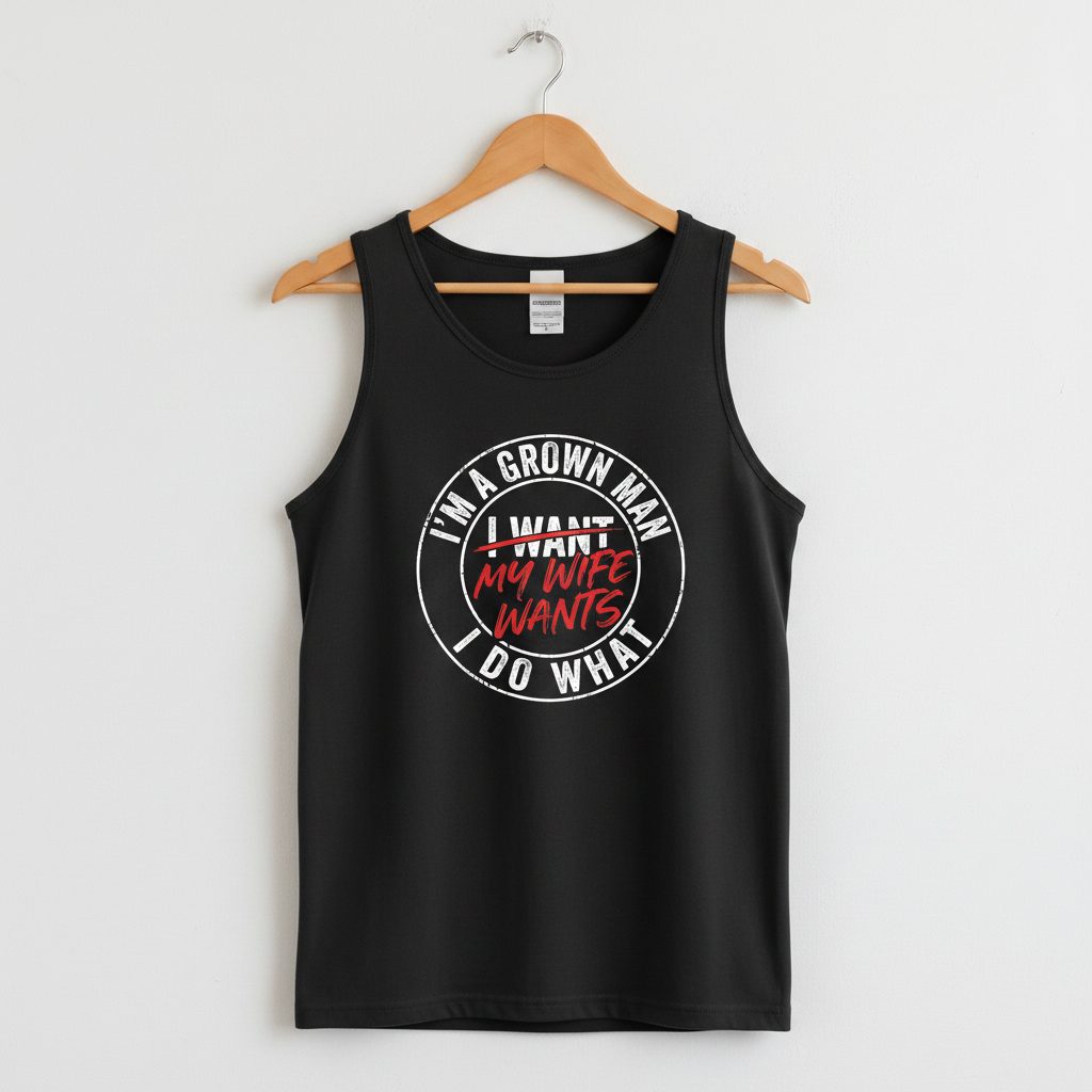 I'm a Grown Man I Do What I Want My Wife Wants Tank Top - product mockup - Black