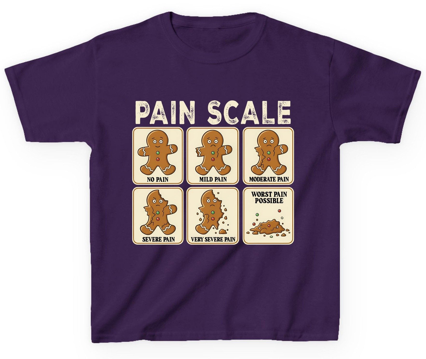Pain Scale gingerbread man pain scale Youth T-Shirt Purple product mockup