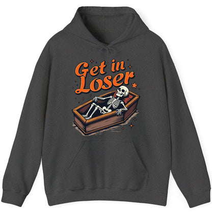 Get in Loser skeleton in coffin Hoodie Dark Heather product mockup