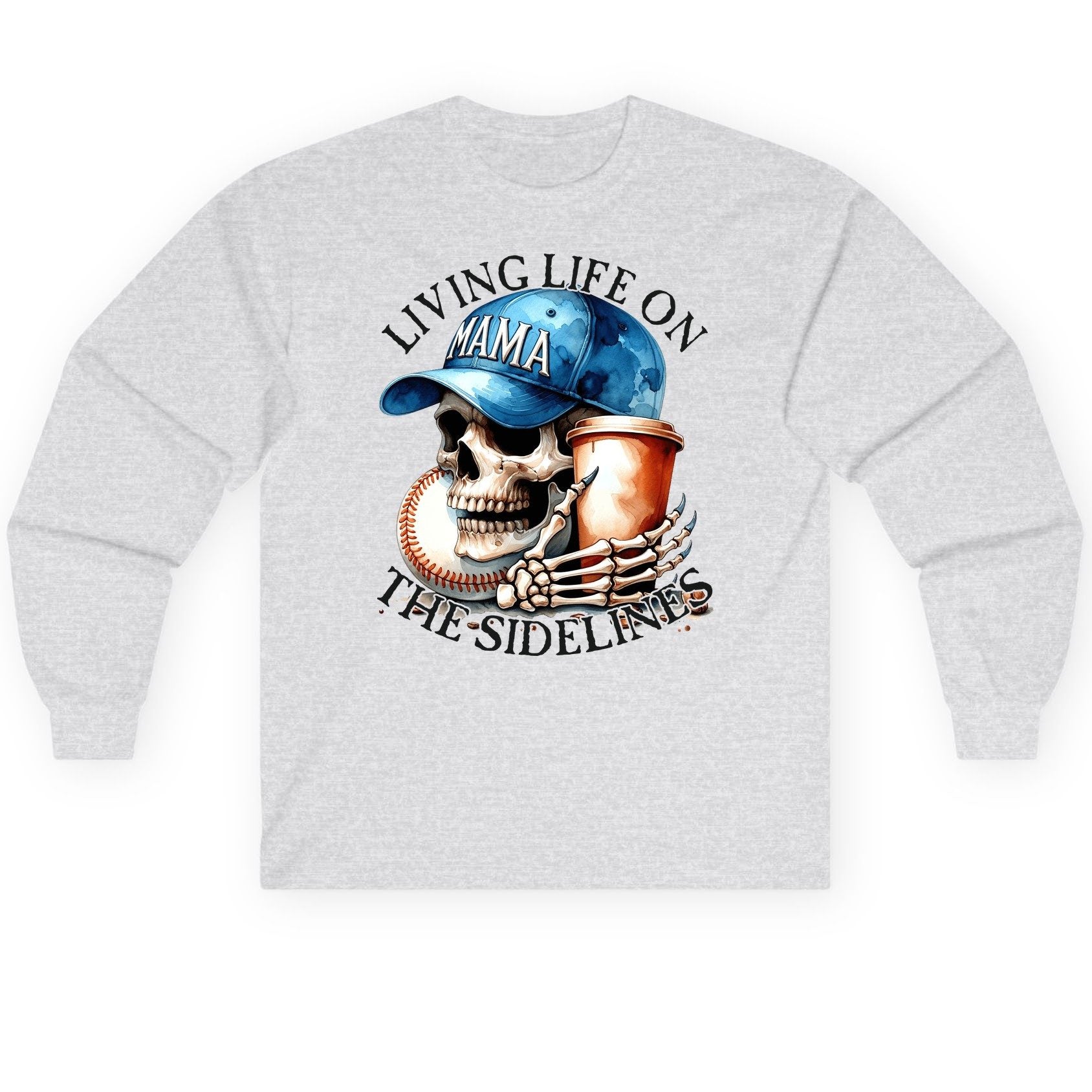 Living Life on the Sidelines Mama baseball mom Long Sleeve Tee Ash product mockup