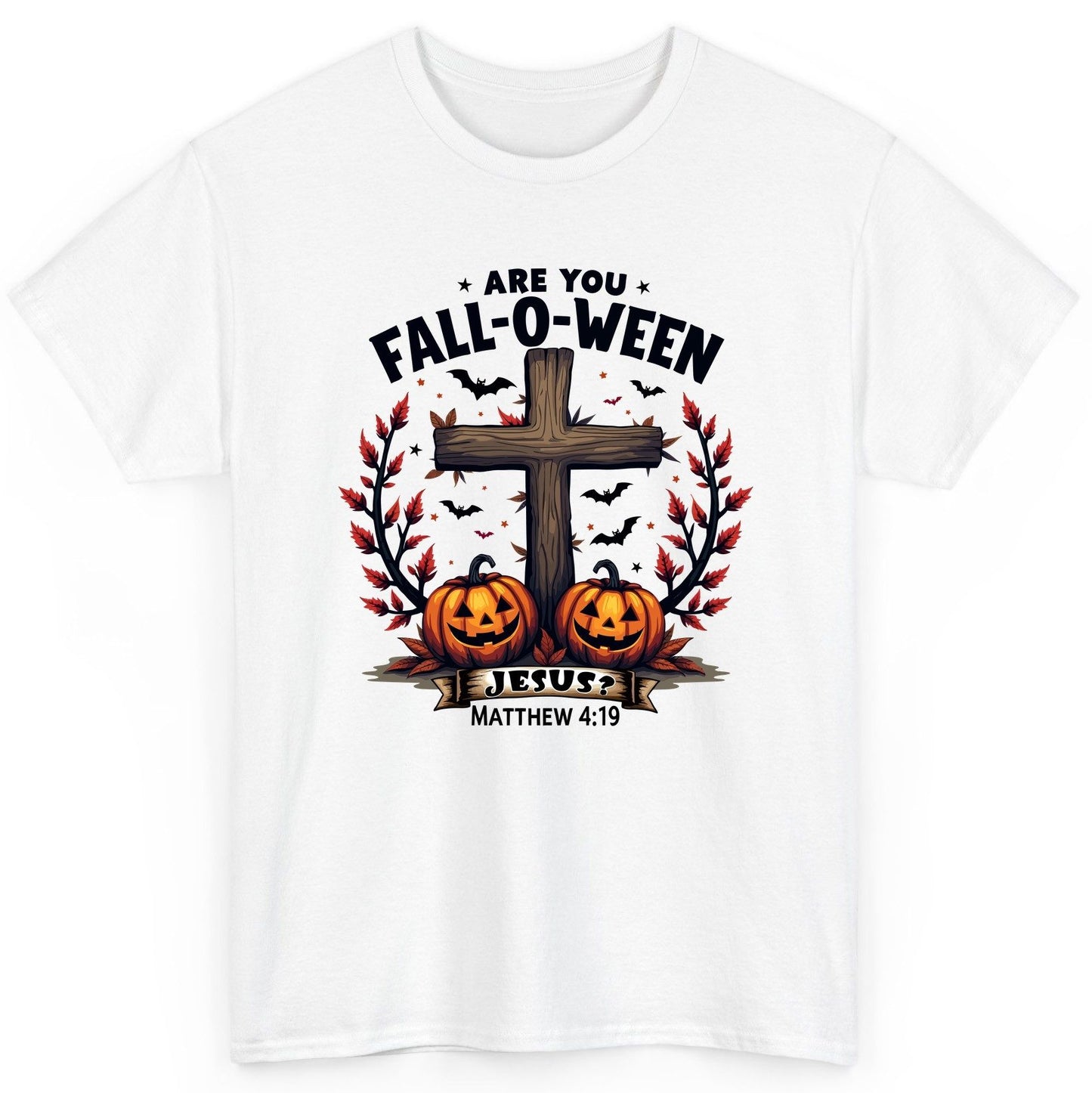 Are You Fall-O-Ween Jesus? christian Halloween T-Shirt White product mockup
