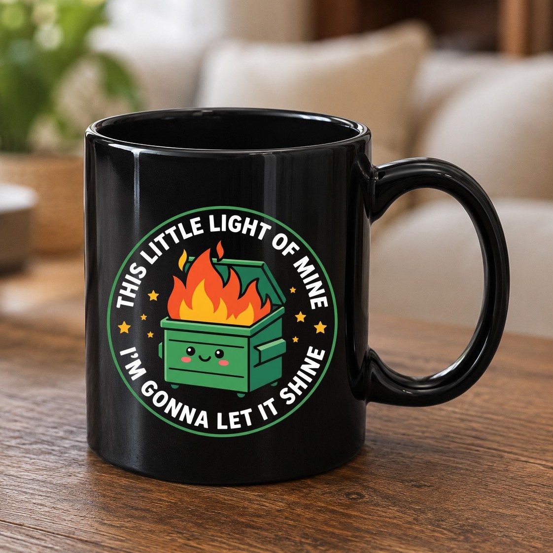 This little light of mine I'm gonna let it shine Dumpster Fire Black Mug Black product mockup