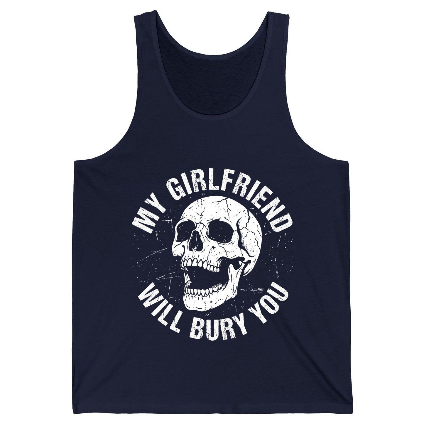 My Girlfriend Will Bury You skull Tank Top Navy product mockup