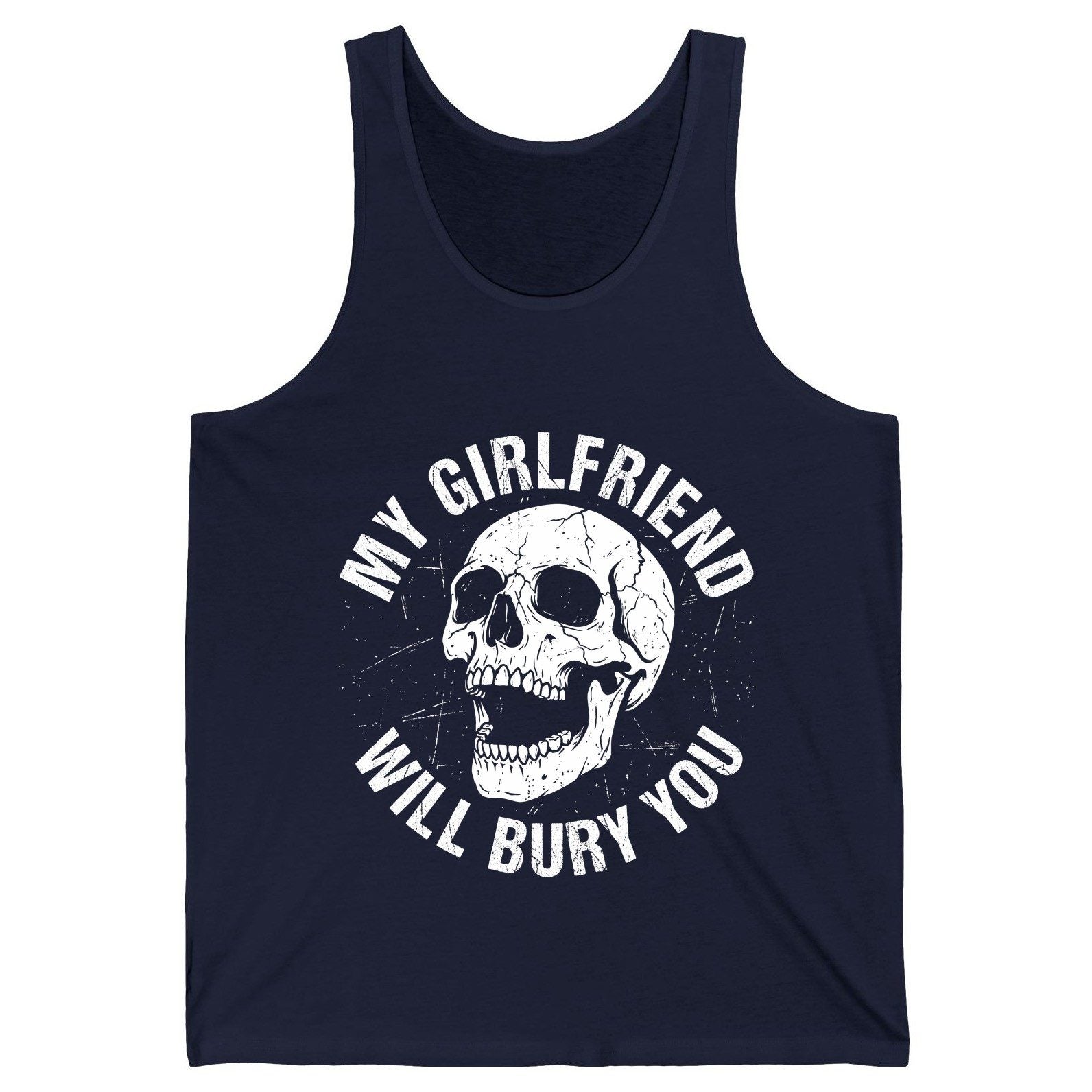 My Girlfriend Will Bury You skull Tank Top Navy product mockup