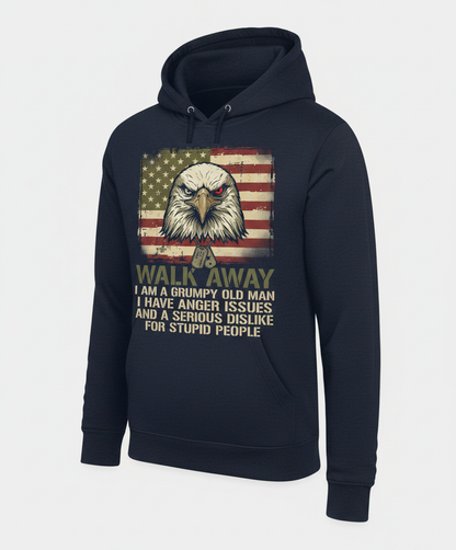 Walk Away I Am A Grumpy Old Man Eagle American Flag Hoodie - Navy
