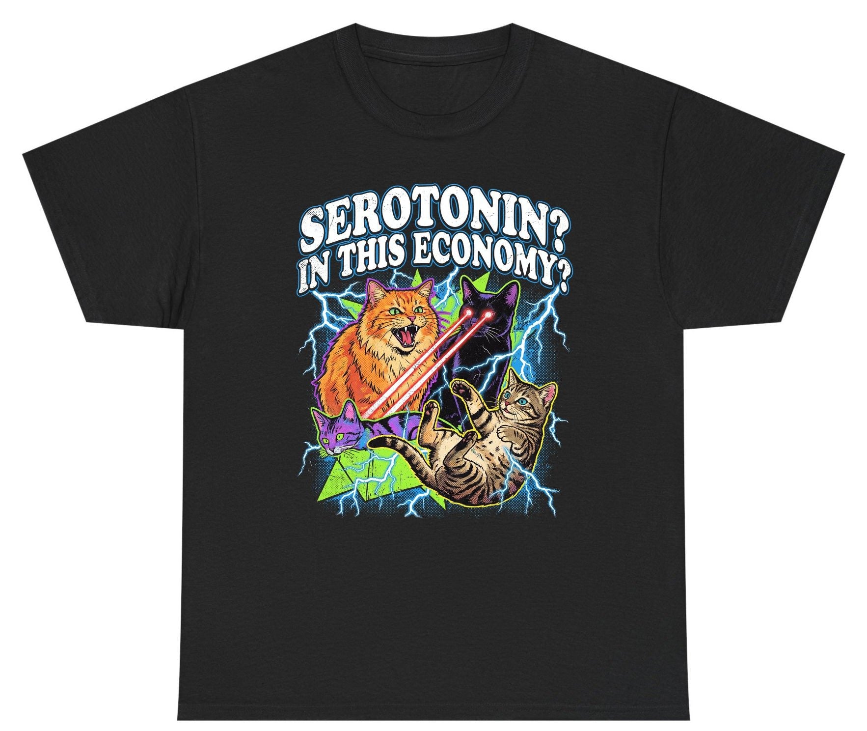 Serotonin in This Economy? cats Youth T-Shirt Black product mockup