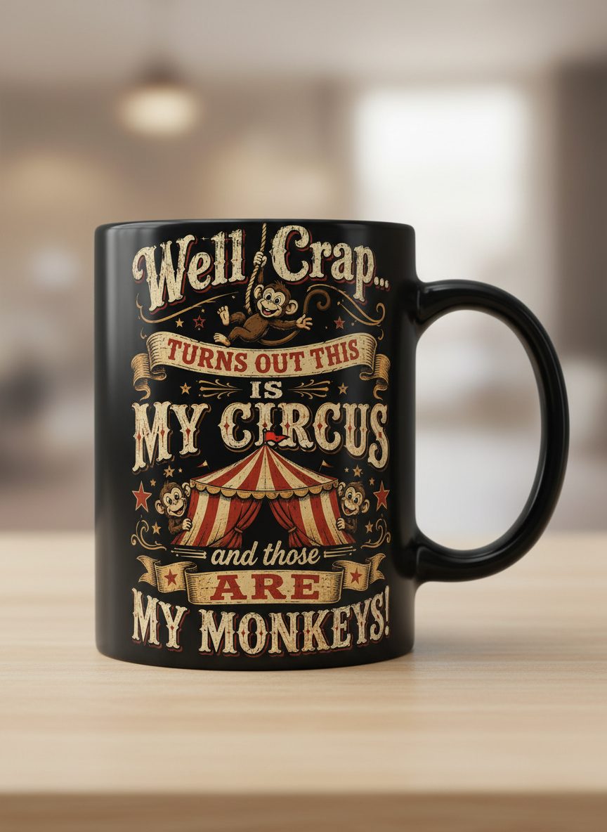 Turns Out This Is MY CIRCUS and Those Are MY Monkeys Black Mug - product mockup - Black