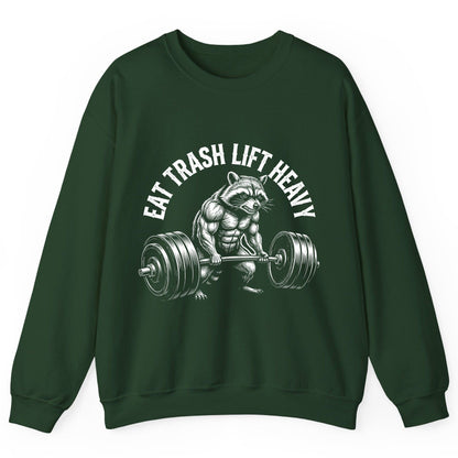 Eat Trash Lift Heavy raccoon Sweatshirt Forest Green product mockup