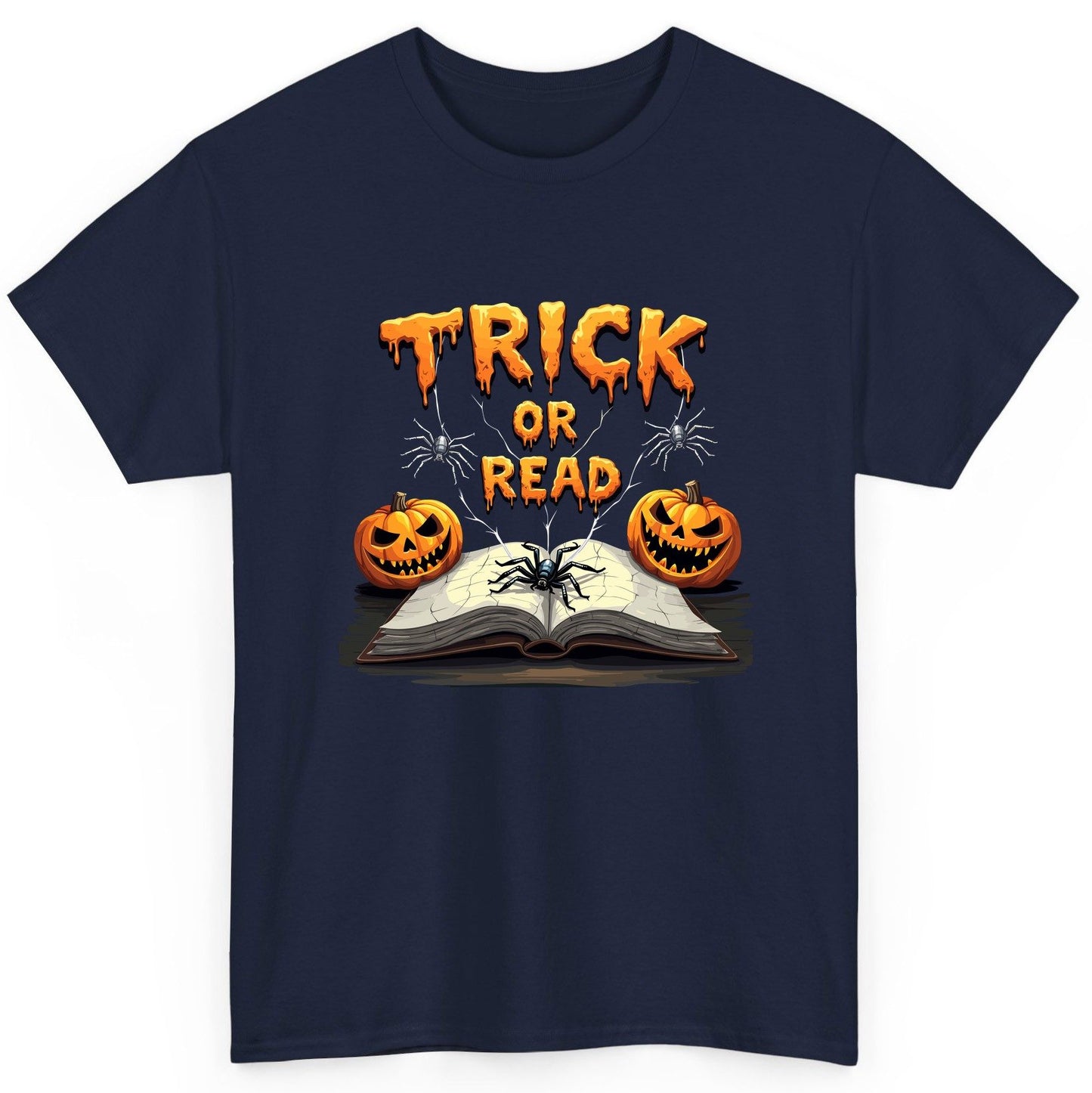 Trick or Read Halloween reading T-Shirt Navy product mockup