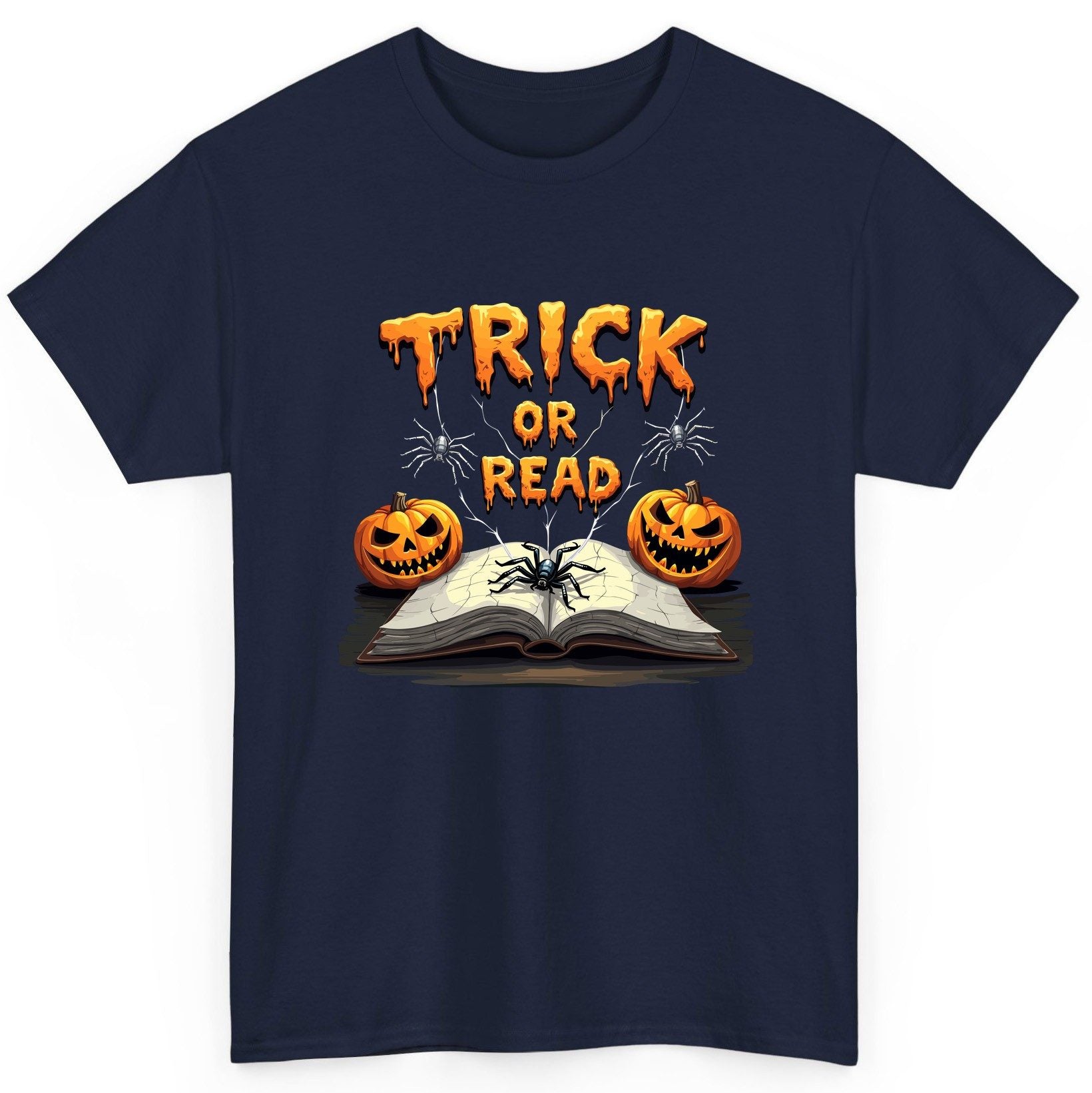 Trick or Read Halloween reading T-Shirt Navy product mockup