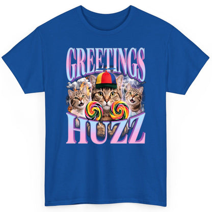 Greetings Huzz Funny Cats T-Shirt - product mockup - Royal