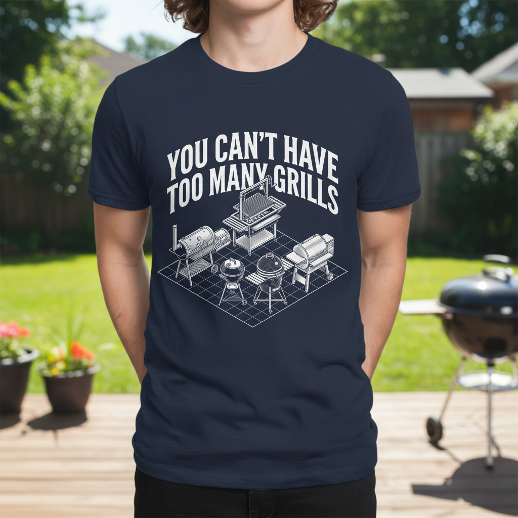You Can't Have Too Many Grills BBQ Design T-Shirt - Navy