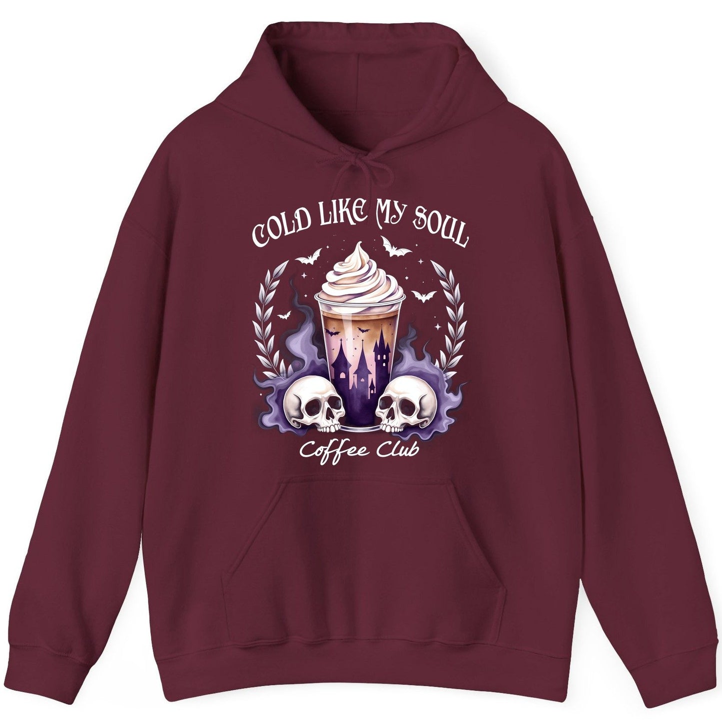 Cold Like My Soul Coffee Club gothic iced coffee Hoodie Maroon product mockup