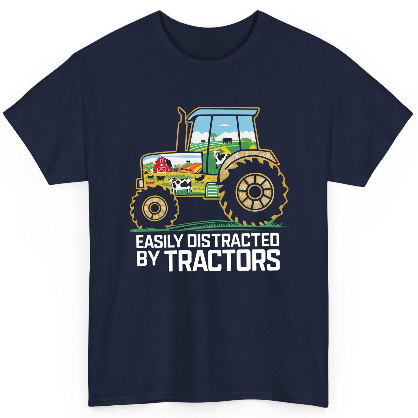 Easily Distracted by Tractors farming T-Shirt Navy product mockup
