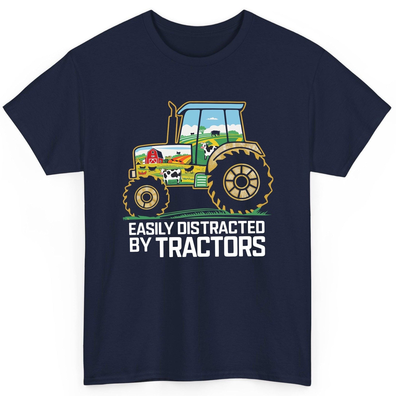 Easily Distracted by Tractors farming T-Shirt Navy product mockup