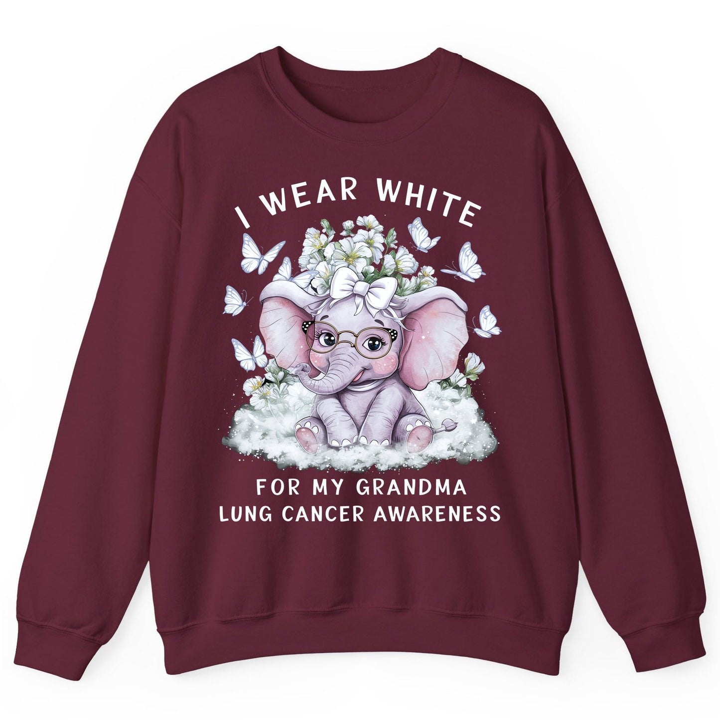 I Wear White for My Grandma Lung Cancer Awareness lung cancer awareness Sweatshirt Maroon product mockup