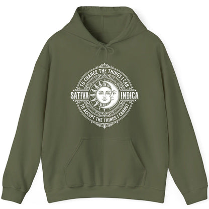 Sativa to Change the Things I Can Indica to Accept the Things I Hoodie - product mockup - Military Green