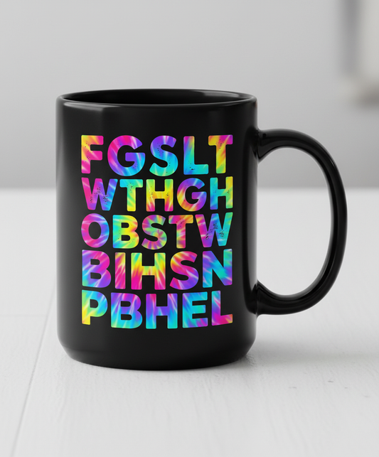 Colorful Tie-Dye Block Letters Black Mug - Black