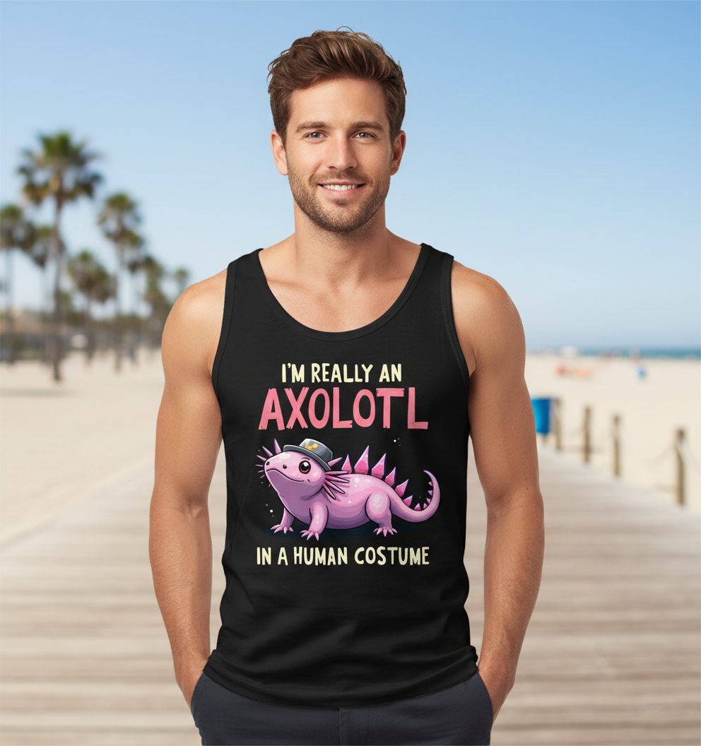 I'm Really an Axolotl in a Human Costume axolotl Tank Top Black lifestyle mockup