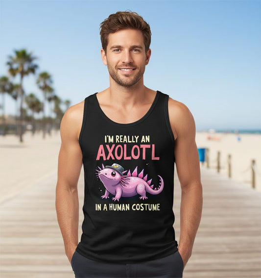 I'm Really an Axolotl in a Human Costume axolotl Tank Top Black lifestyle mockup