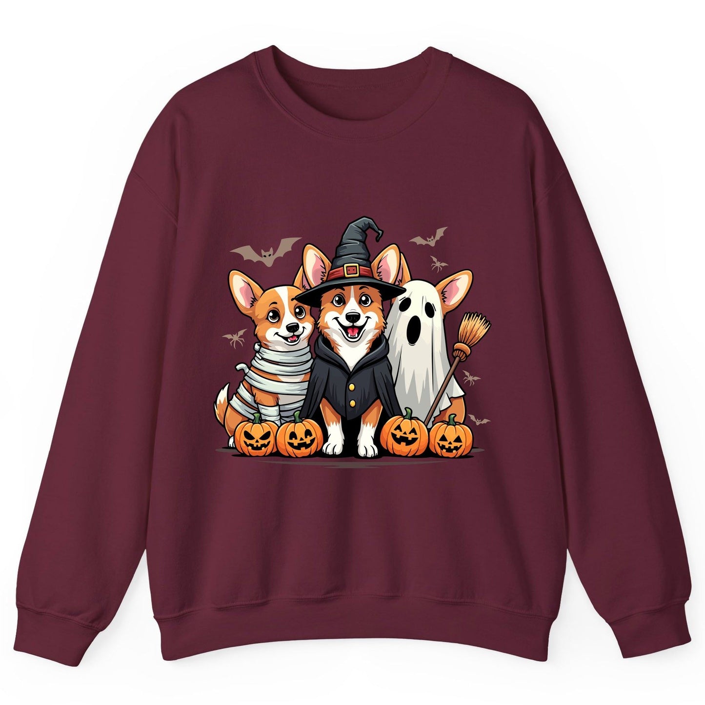Halloween Corgi Trio Halloween corgis Sweatshirt Maroon product mockup