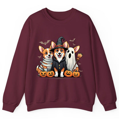 Halloween Corgi Trio Halloween corgis Sweatshirt Maroon product mockup